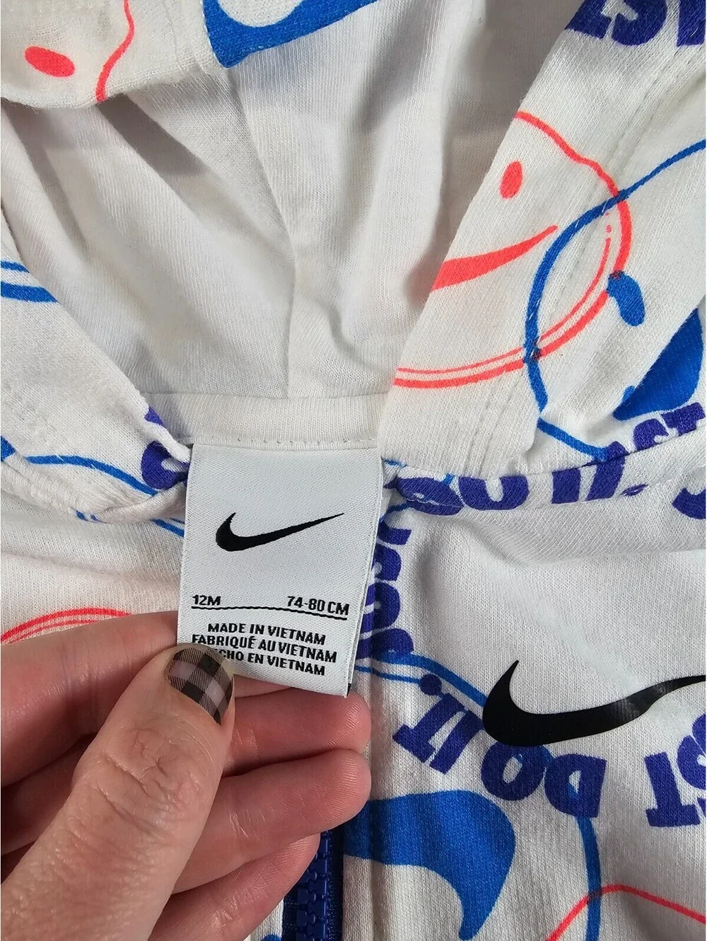 Nike Smiley Swoosh Graphic Zip-Up Jacket Hoodie Baby Sz 12M White Blue